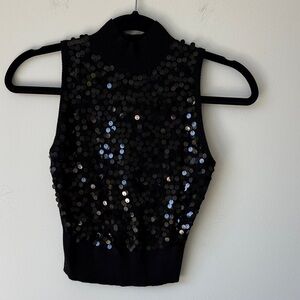Steve Madden Black Sequin Crop Top